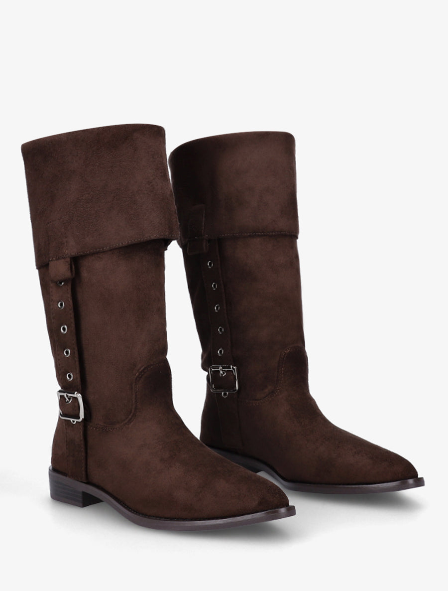 Bottines montantes en suédine à bouts pointus - Marron - 4