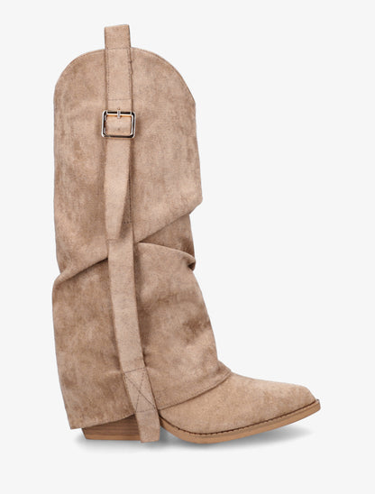 Bottes en suédine à revers - Beige - 1