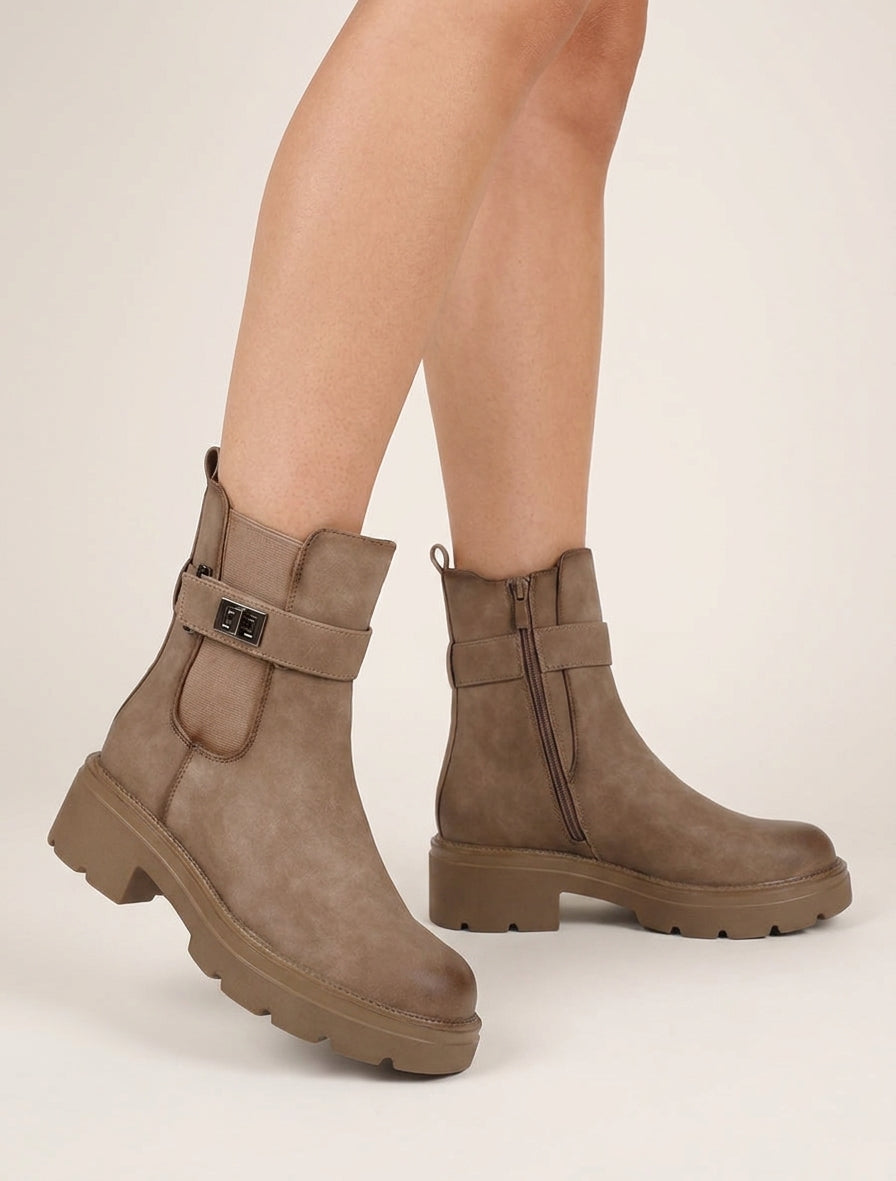 Bottines élastiquées à boucle décorative - Taupe