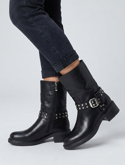 Bottines à sangle cloutée décorative - Noir