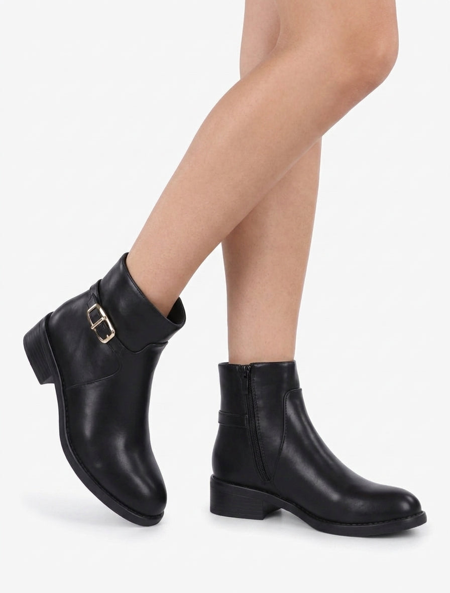 Bottines en simili à boucle métallique - Noir