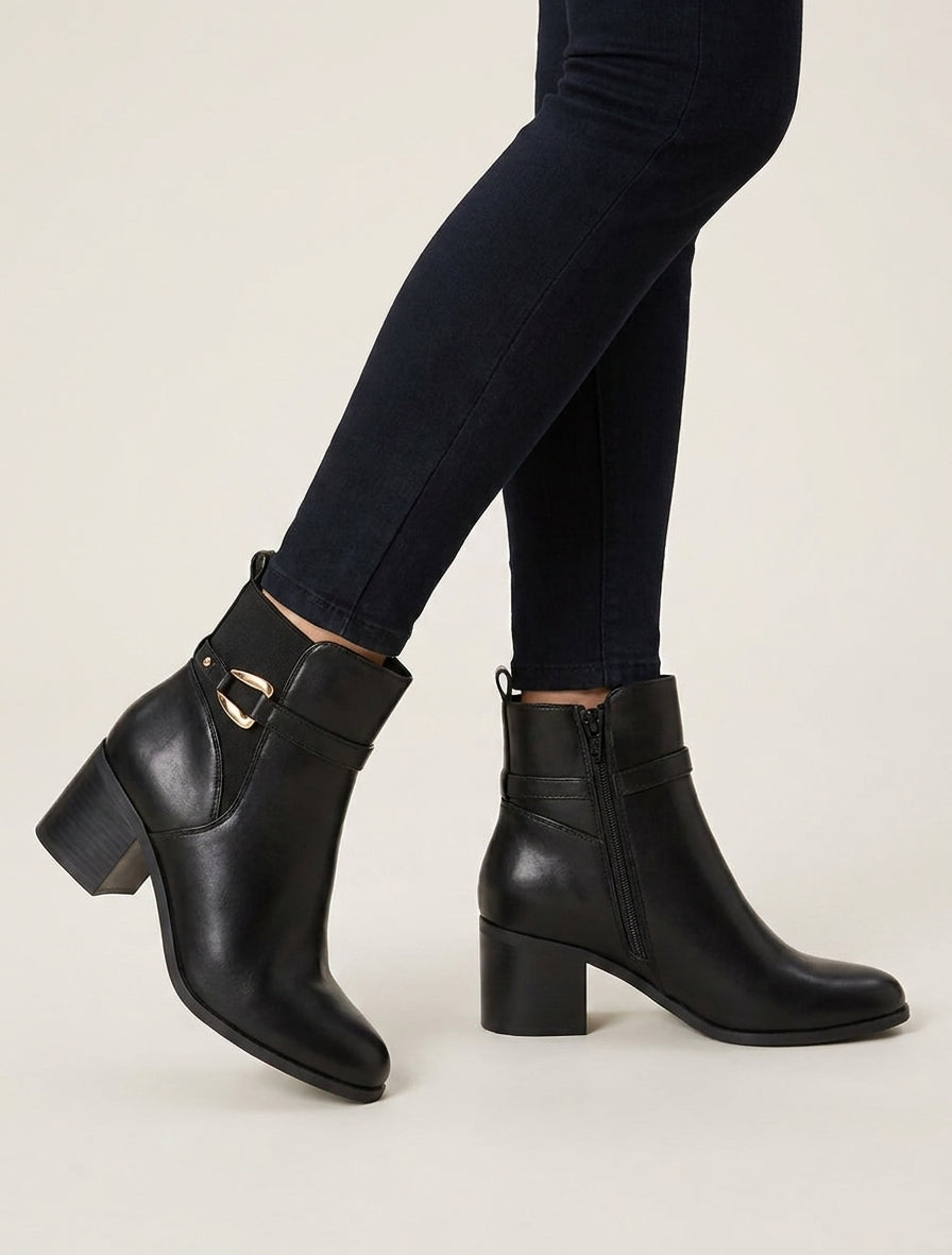 Bottines en simili à cheville élastiquée - Noir