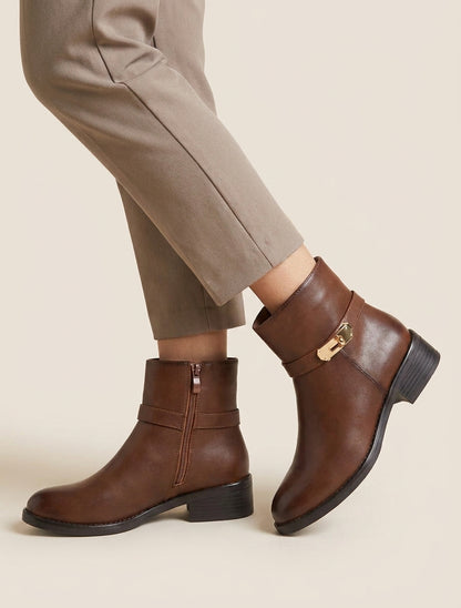 Bottines en simili à boucle décorative - Camel