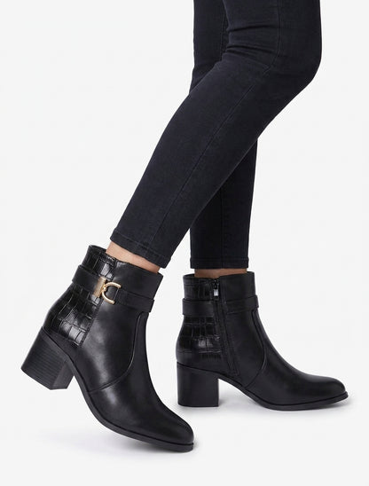 Bottines à contrefort effet croco - Noir