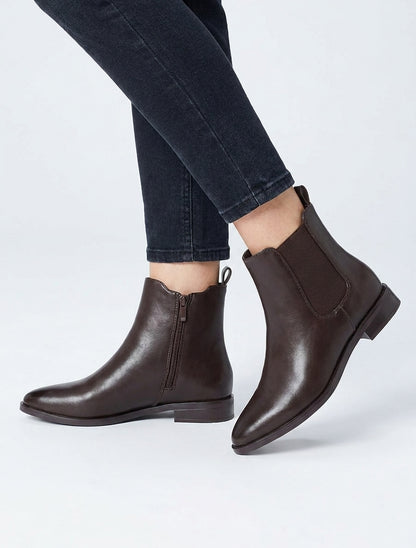 Bottines en simili à bouts pointus - Marron