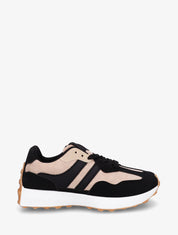 Baskets effet nubuck à bandes contrastantes - Noir - 1