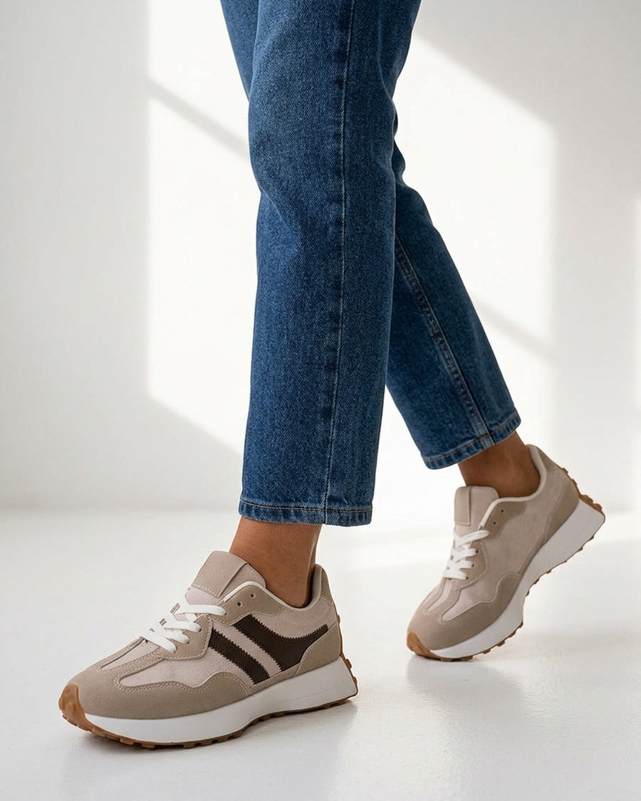 Baskets effet nubuck à bandes contrastantes - Beige