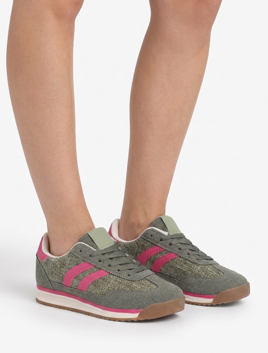 Sneakers en tissu effet tweed - Kaki
