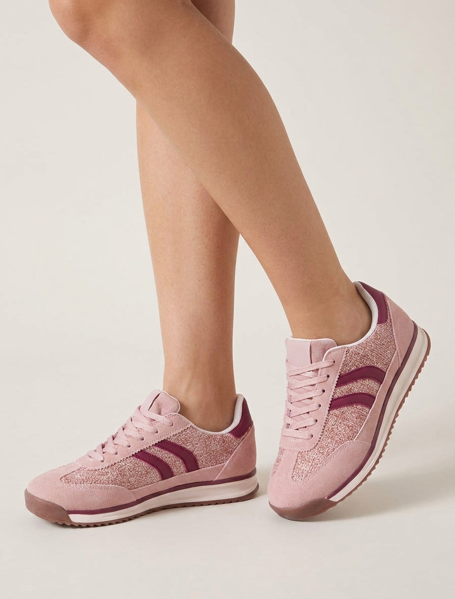 Sneakers en tissu effet tweed - Rose