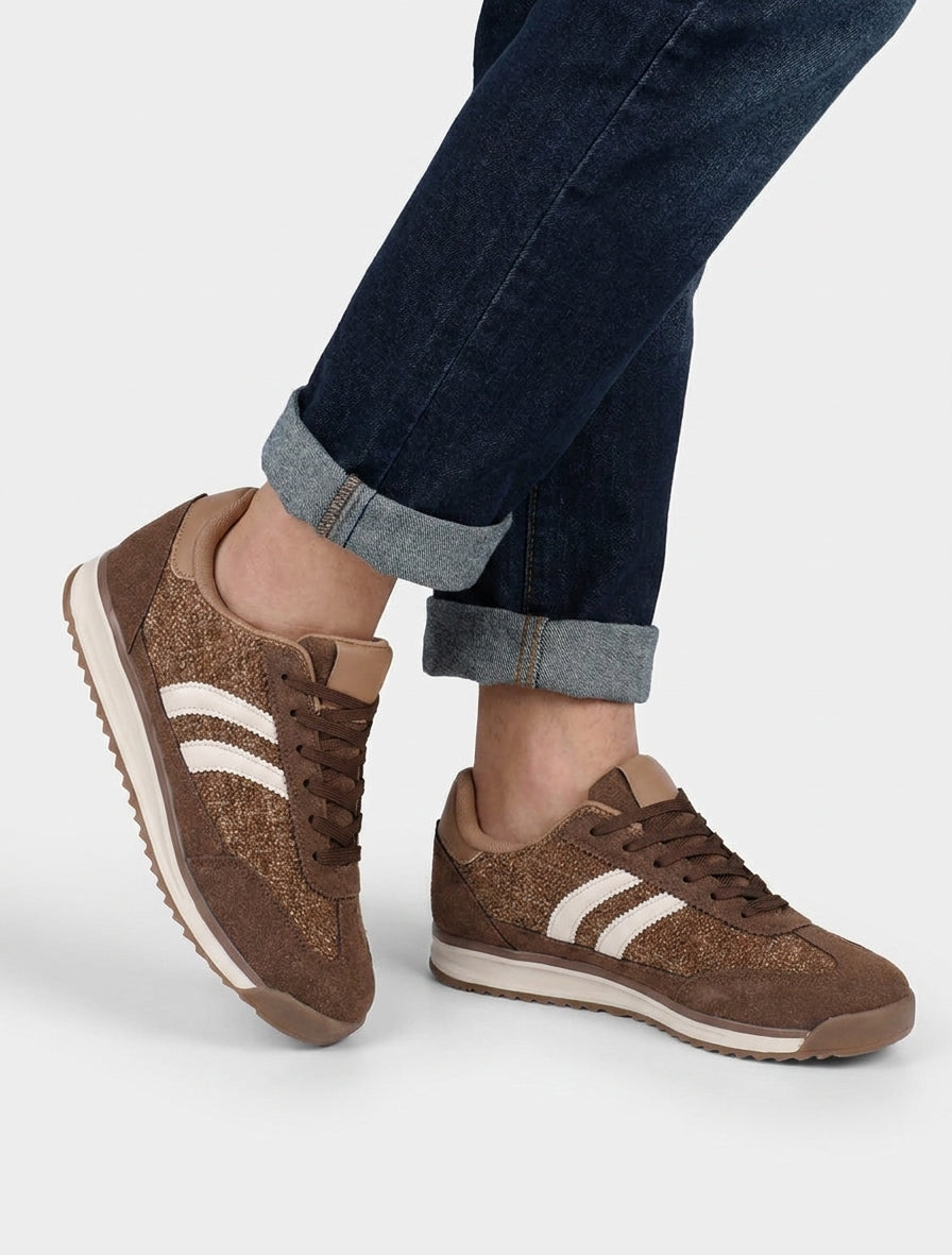 Sneakers en tissu effet tweed - Marron