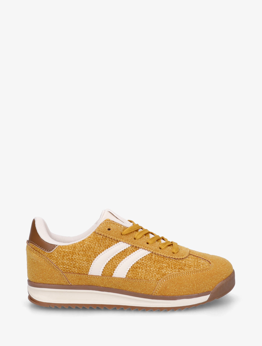 Sneakers en tissu effet tweed - Jaune moutarde - 1