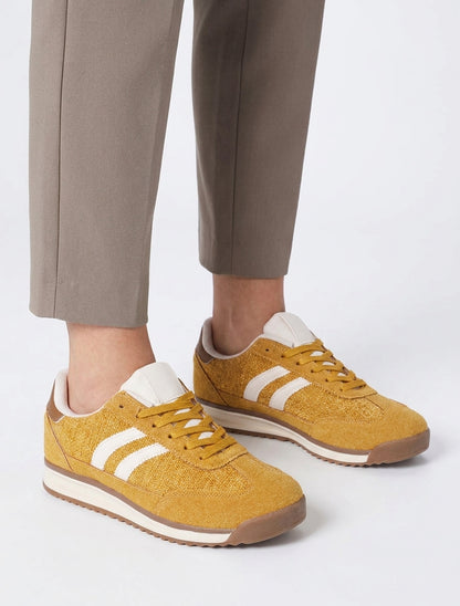 Sneakers en tissu effet tweed - Jaune moutarde