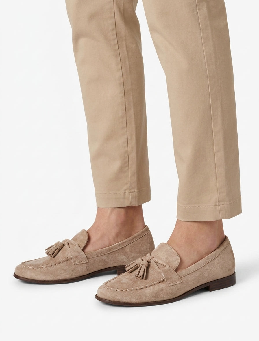 Mocassins en suédine à pampilles - Taupe