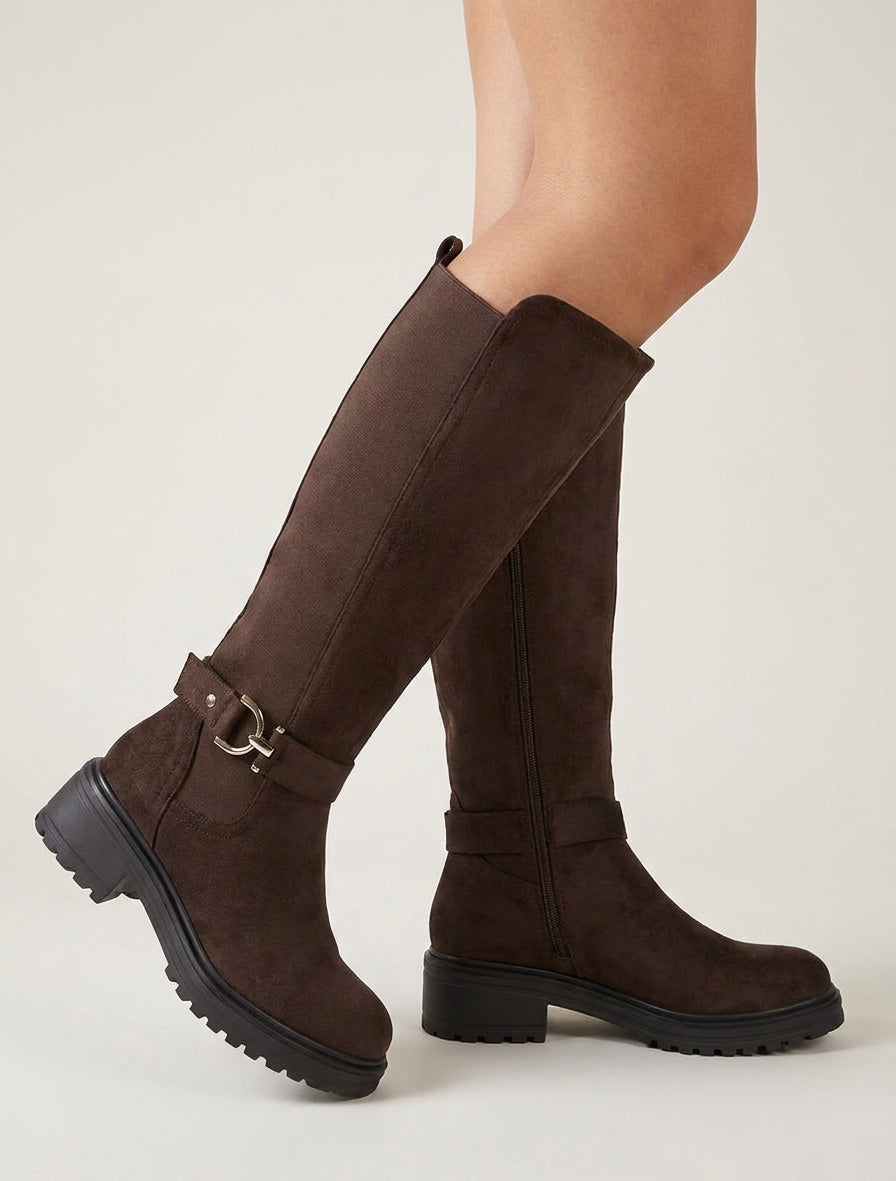 Bottes classiques élastiquées en suédine - Chocolat