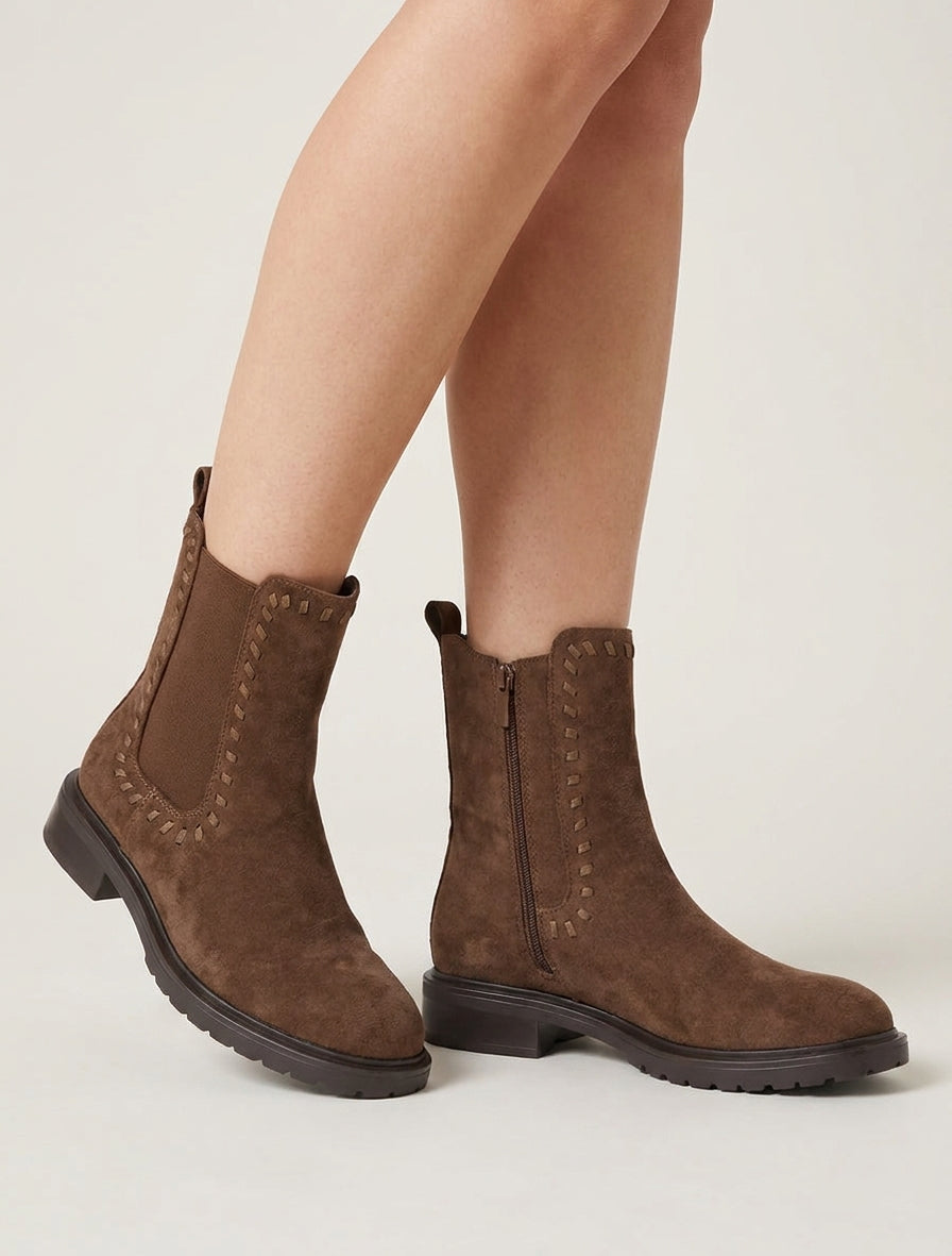 Bottines élastiquées en suédine - Marron