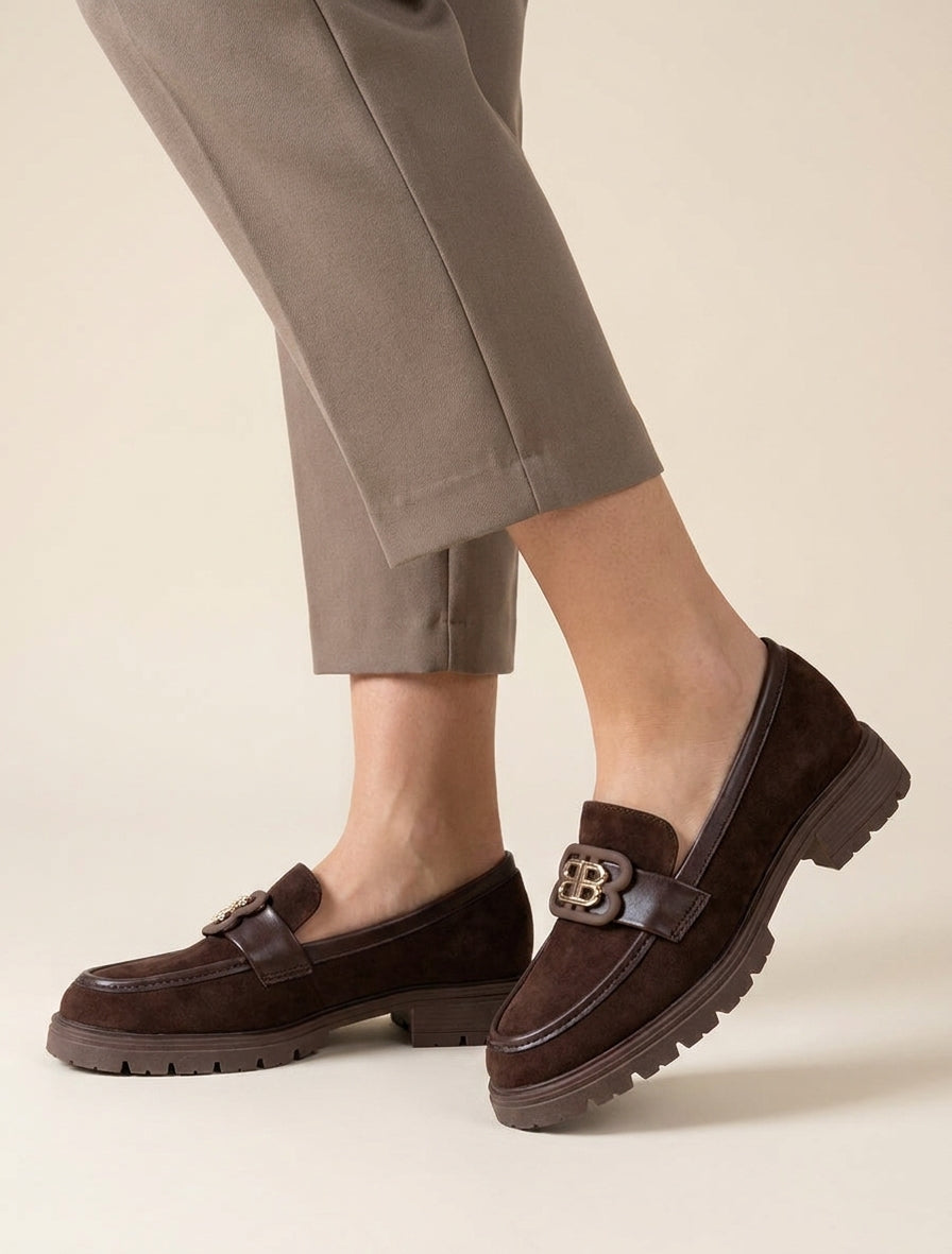 Mocassins en suédine à boucle décorative - Marron