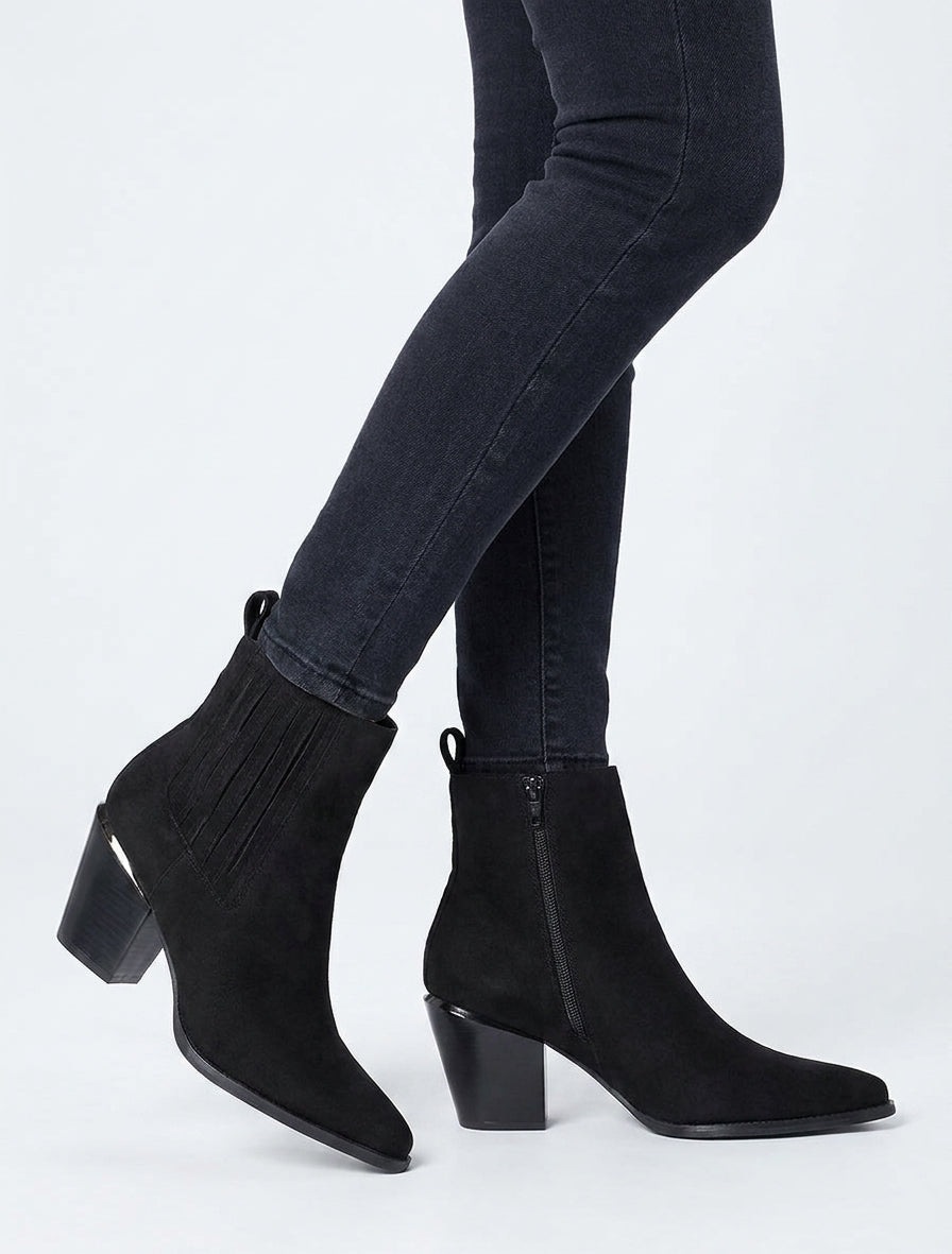 Bottines en suédine style santiags - Noir