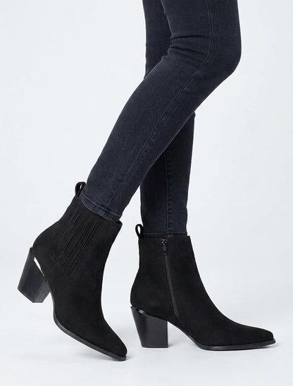 Bottines en suédine style santiags - Noir