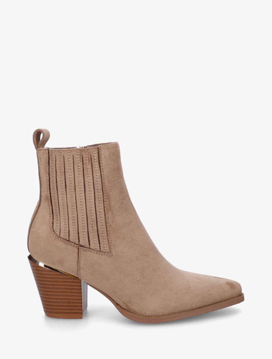 Bottines en suédine style santiags - Taupe - 1