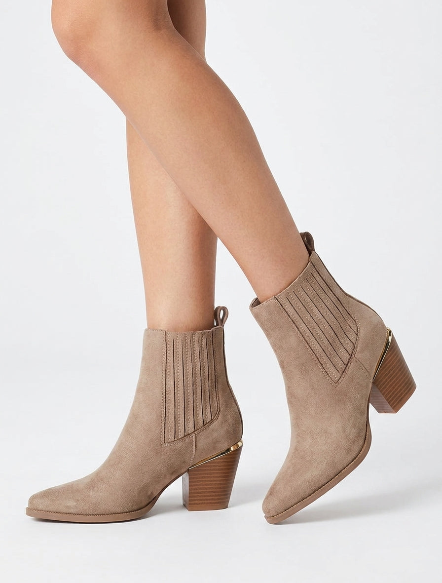 Bottines en suédine style santiags - Taupe