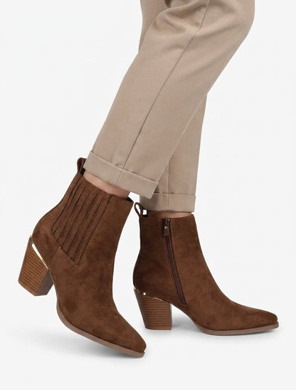 Bottines en suédine style santiags - Chocolat
