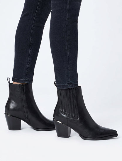 Bottines en simili style santiags - Noir