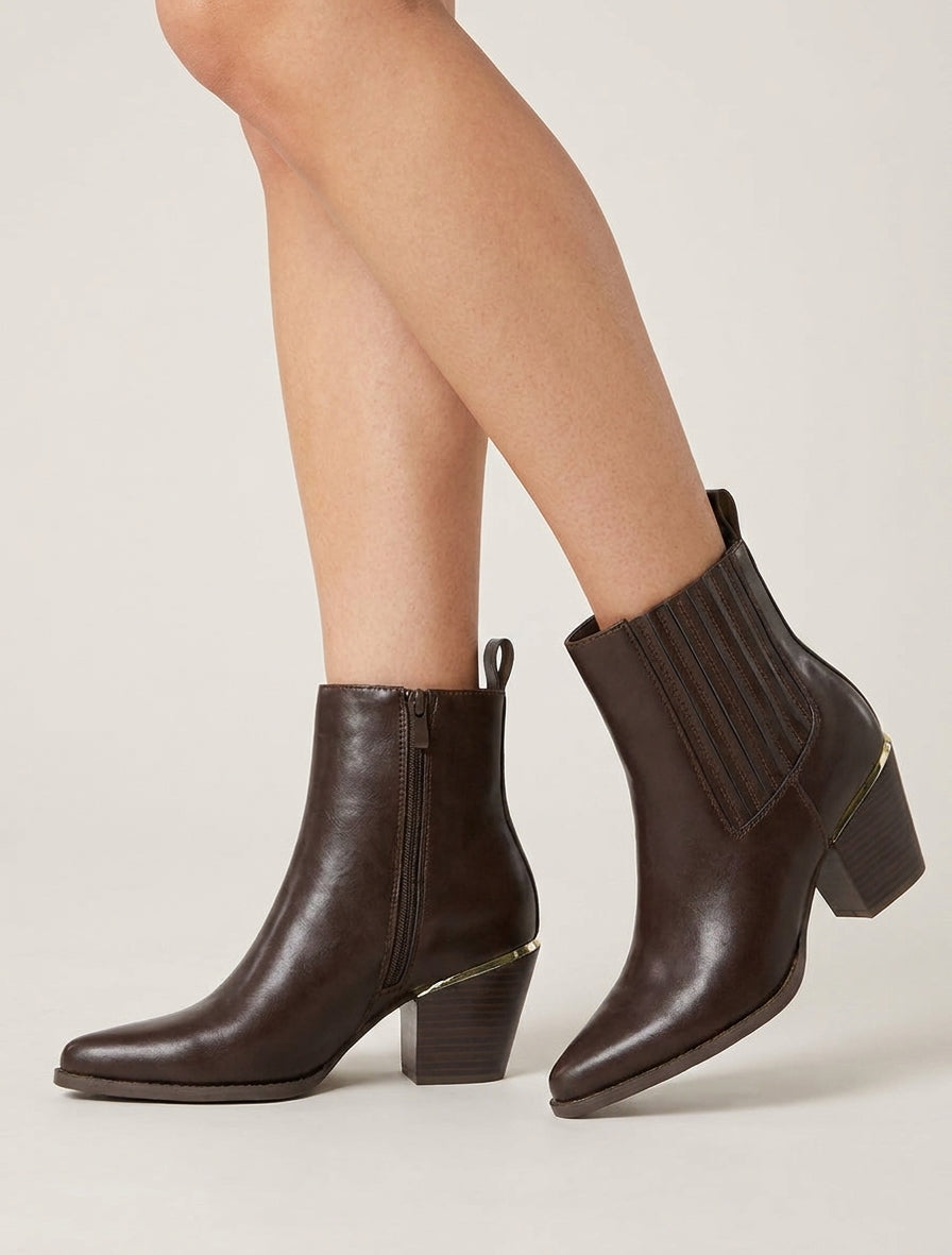 Bottines en simili style santiags - Chocolat