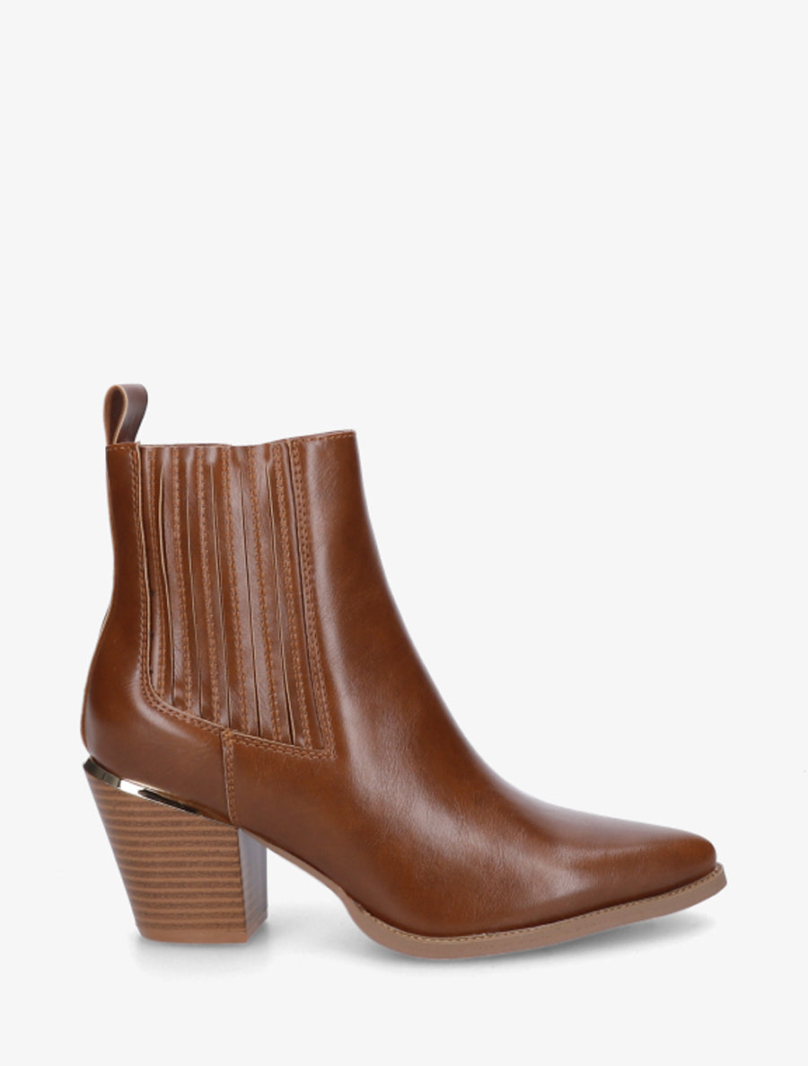 Bottines en simili style santiags - Camel - 1