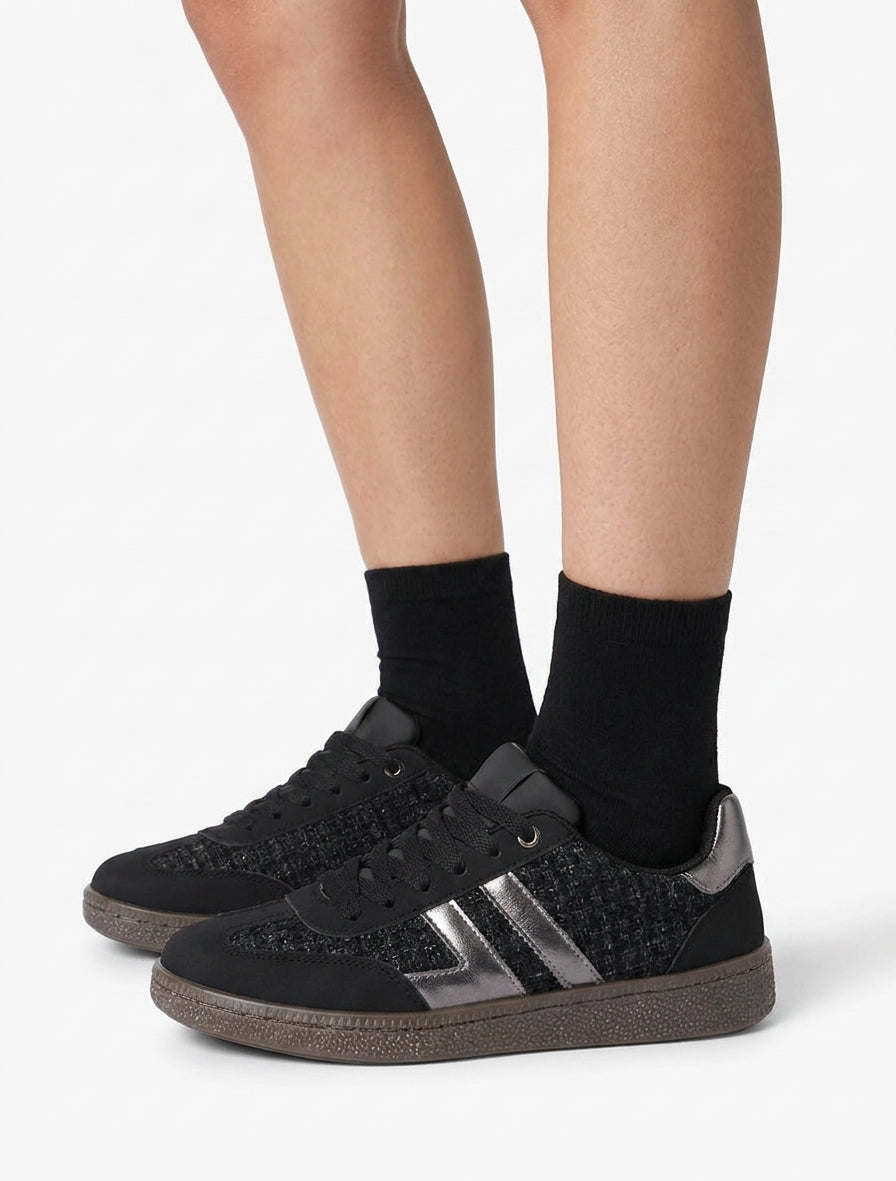 Baskets en tweed et suédine - Noir