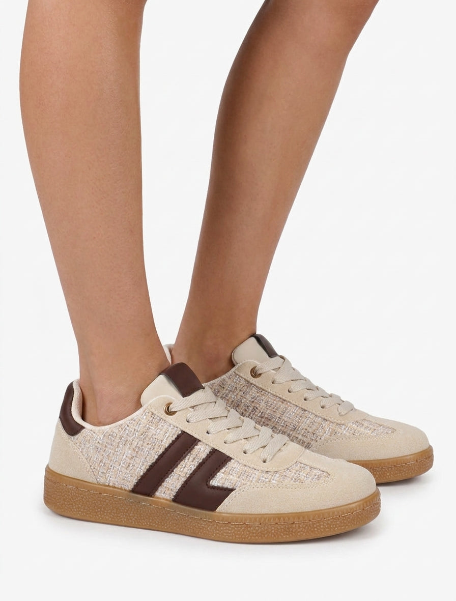 Baskets en tweed et suédine - Beige