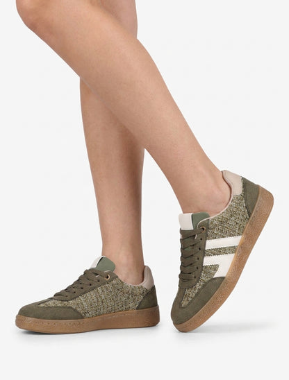 Baskets en tweed et suédine - Kaki