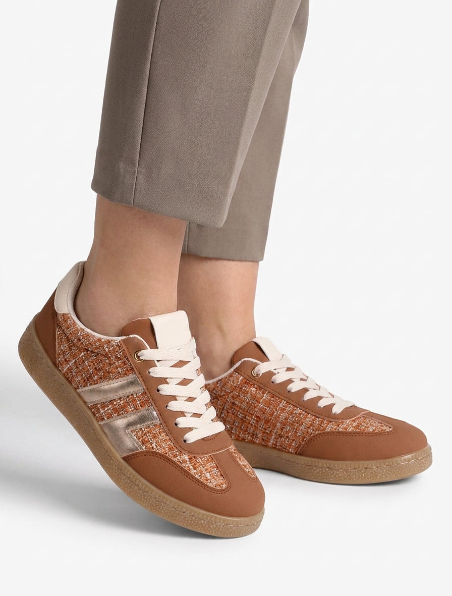 Baskets en tweed et suédine - Rouille