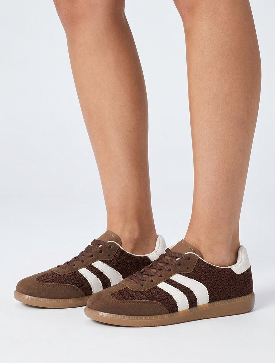 Sneakers en maille et bandes contrastantes - Marron