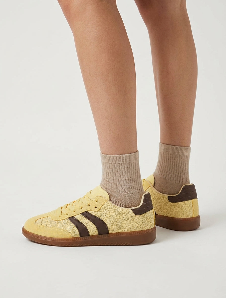 Sneakers en maille et bandes contrastantes - Jaune