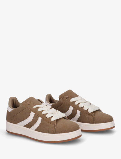 Baskets effet nubuck à bandes dentelées - Taupe - 4
