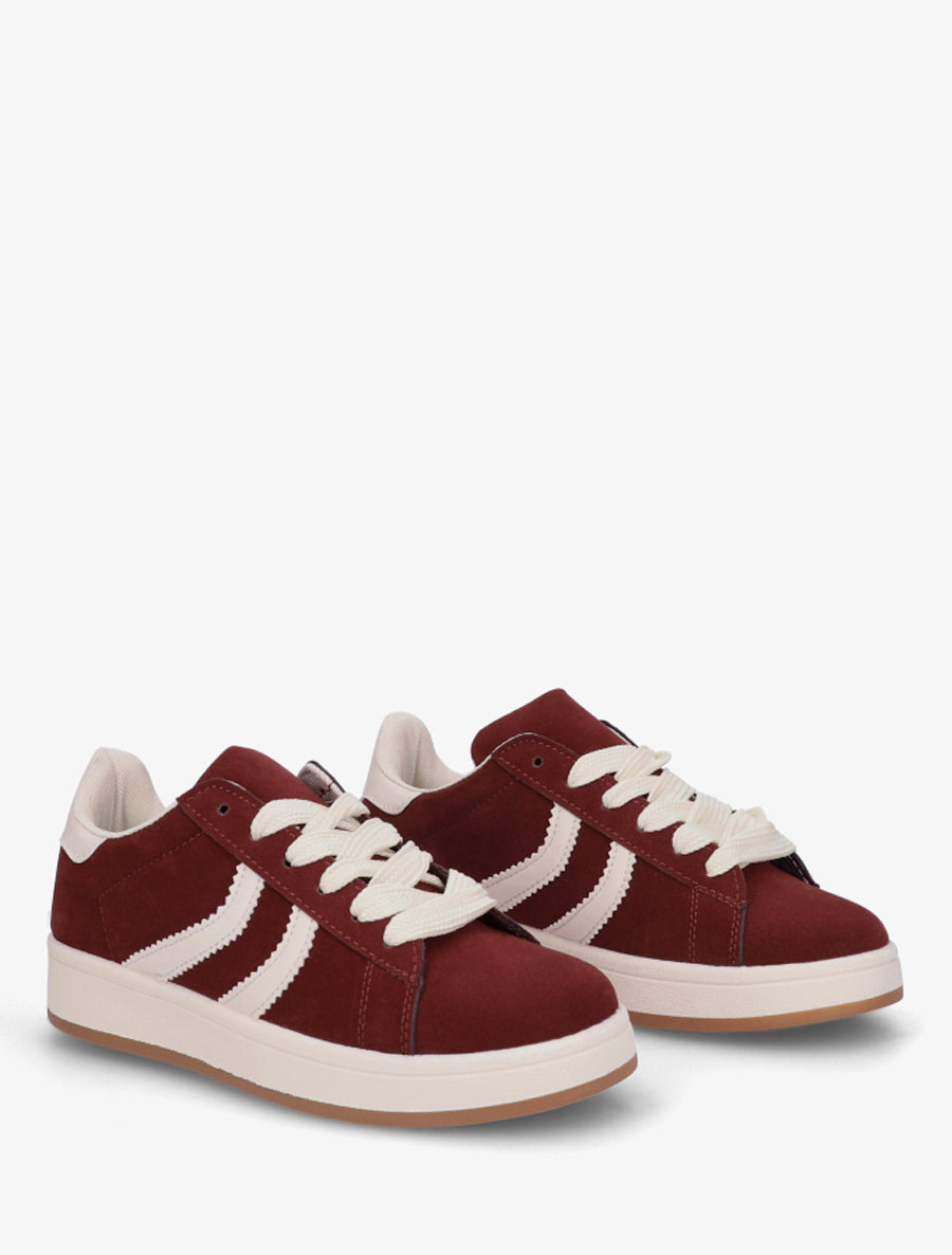 Baskets effet nubuck à bandes dentelées - Bordeaux - 4