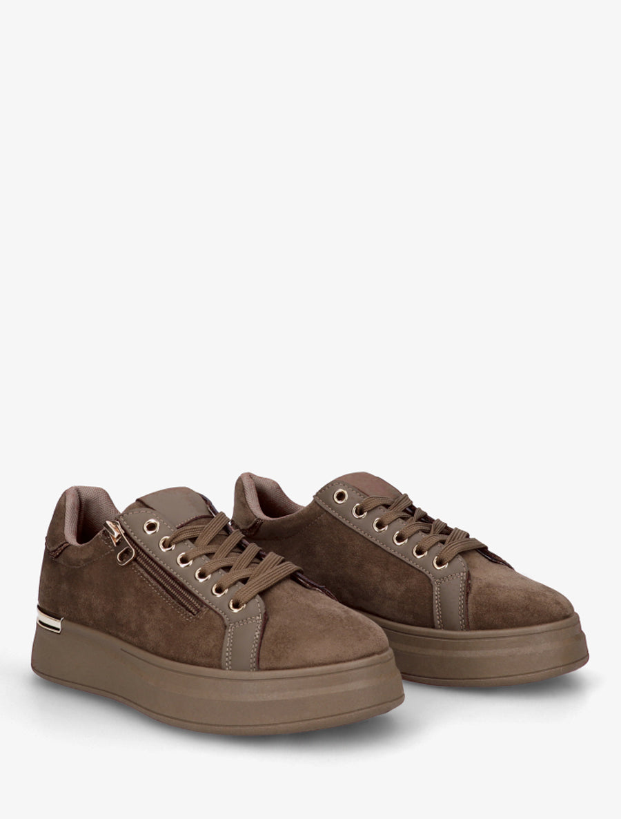 Sneakers en suédine à semelle épaisse - Taupe - 4