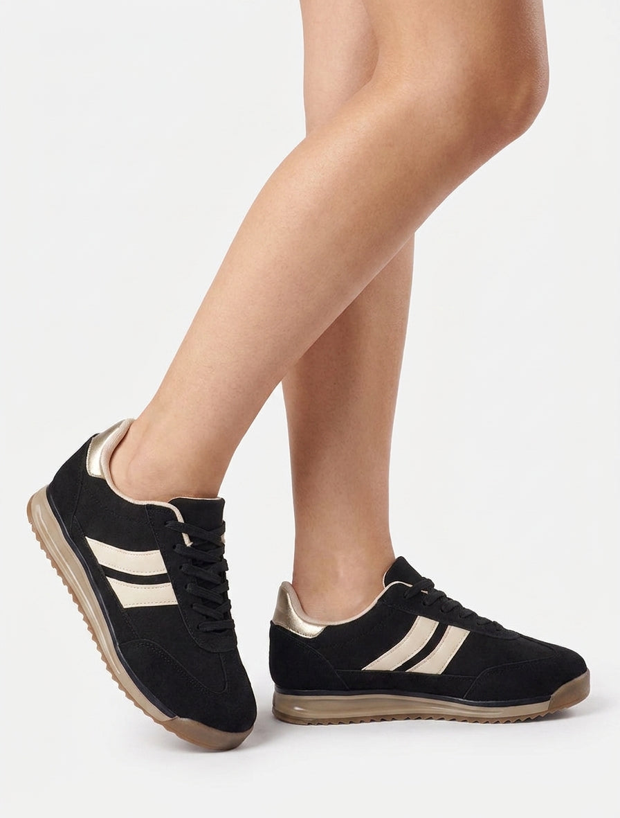 Sneakers en suédine et effet nubuck - Noir