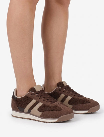 Baskets en tissu style laine bouclée - Marron