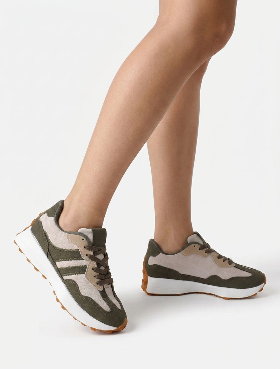 Baskets bicolore et bimatière - Kaki
