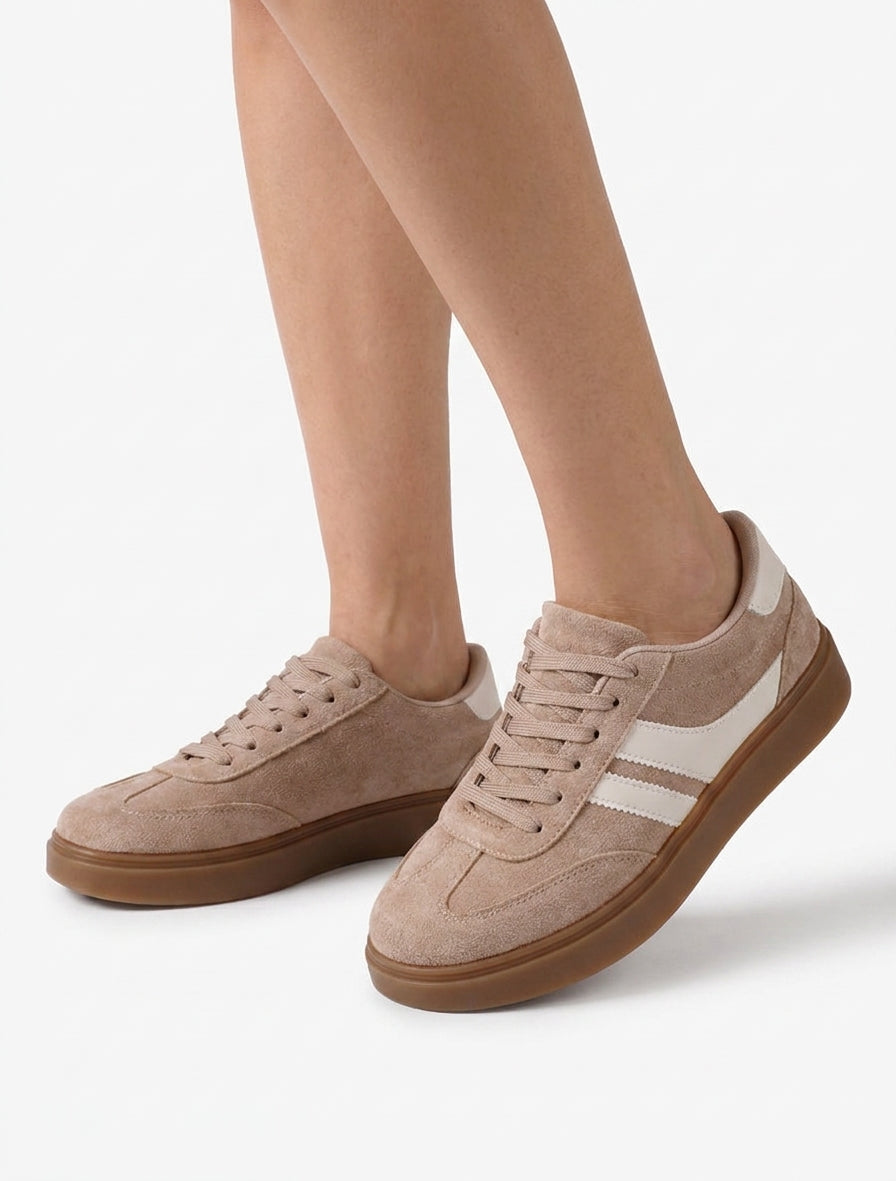 Baskets en suédine à bandes en simili - Taupe
