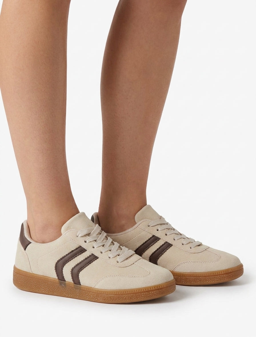 Sneakers effet nubuck à semelle caoutchouc - Beige