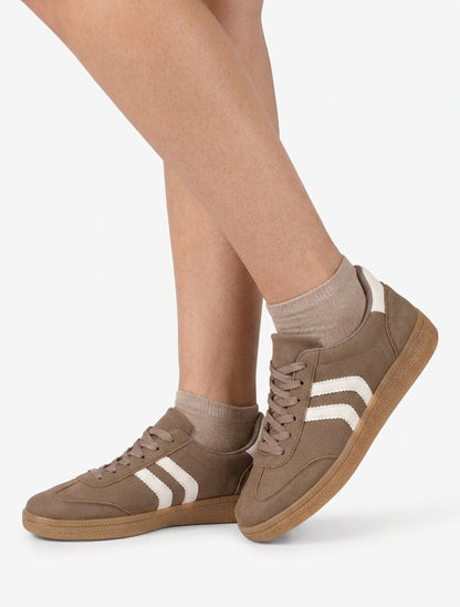 Sneakers effet nubuck à semelle caoutchouc - Taupe