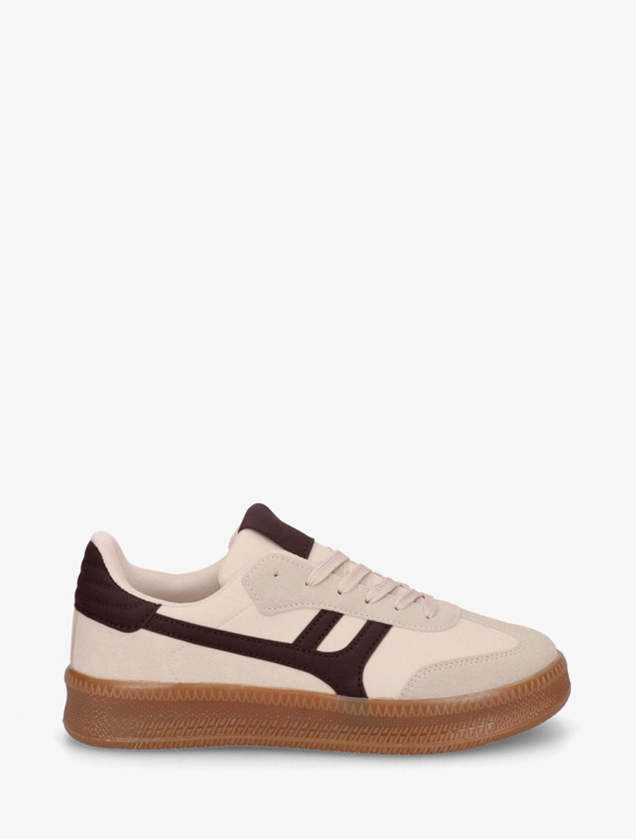 Baskets effet nubuck à empiècement graphique - Beige - 1