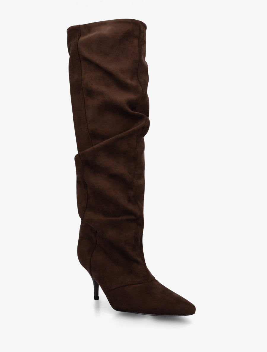 Bottes en suédine effet froncé à bouts pointus - Marron - 2