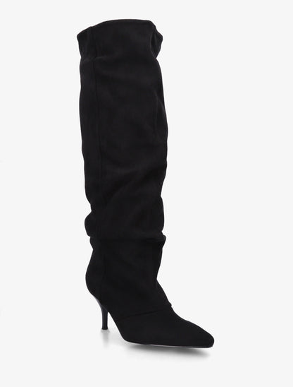 Bottes en suédine effet froncé à bouts pointus - Noir - 2