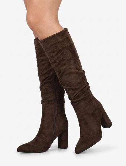 Bottes froncées en suédine à bouts pointus - Marron