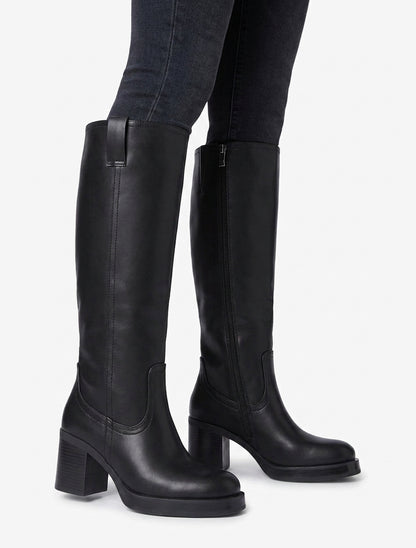 Bottes en simili à talon carré - Noir