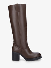 Bottes en simili à talon carré - Marron - 1
