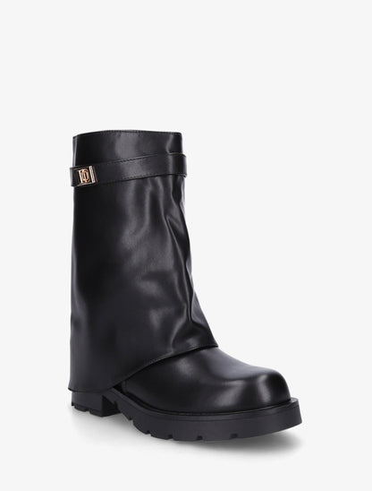 Bottines renversées à sangle et bijou - Noir - 2